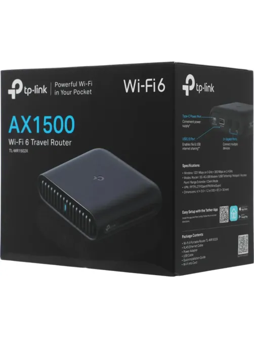 Маршрутизатор TP-Link TL-WR1502X AX1500 USB-С  Pocket Trave