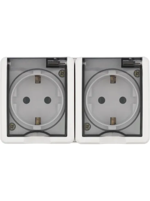 Розетка 2-м ЭРА Эксперт накладн. 16A IP54 с/з с/кр бел 11-2403-01