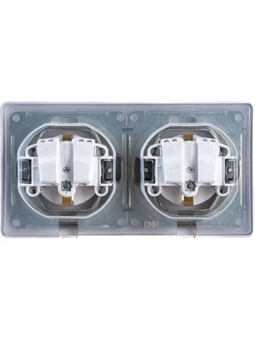Розетка 2-ая с/з со шт. в сборе IP44 SE Glossa Белый (GSL000147)
