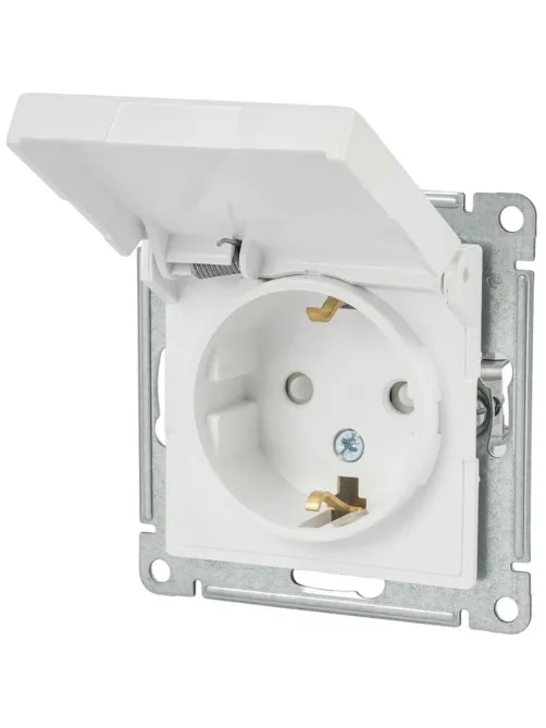 Розетка 1-м СП AtlasDesign 16А IP20 с заземлс з/ш с крыш. бел. SE ATN000146