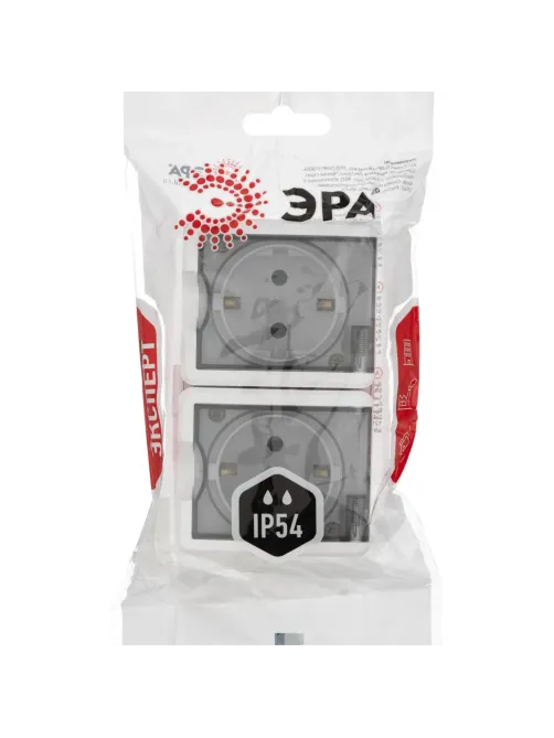 Розетка 2-м ЭРА Эксперт накладн. 16A IP54 с/з с/кр бел 11-2403-01