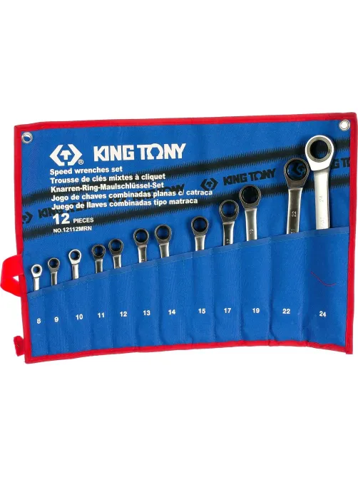 Набор ключей комбинированных трещот, 8-24мм, 12 пр. KING TONY 12112MRN