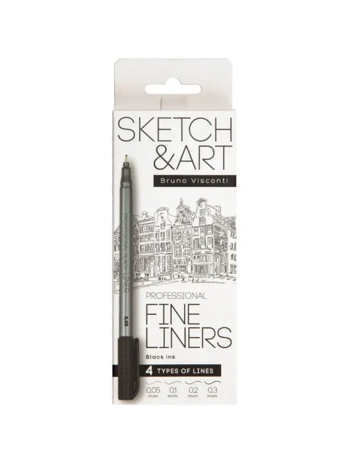 Набор линеров тонких Sketch&Art черного цвета, 4 шт. 36-0031