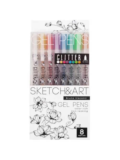 Набор гелевых ручек SKETCH&ART Uni Write.GLITTER 1мм, блестки, 8цв 20-0309