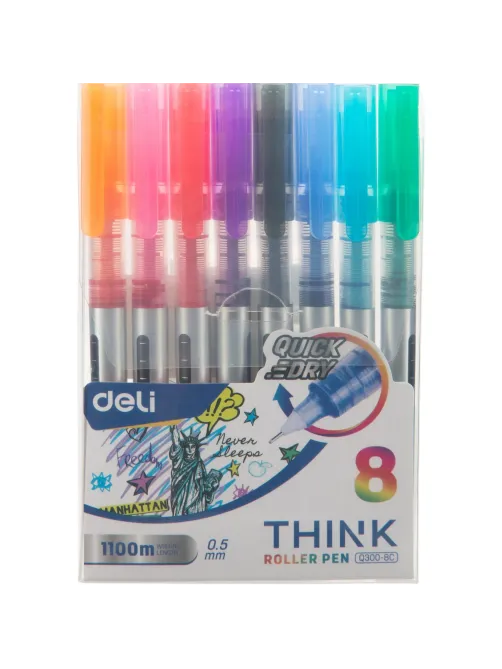 Набор роллеров Deli Think, шарик 0,5 мм, линия 0,35 мм, 8 цветов EQ300-8C