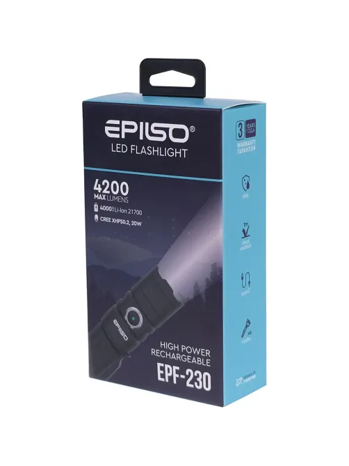 Фонарь EPILSO EPF-230 (карманный, CREE XHP50.2 20W, аккум. 21700)
