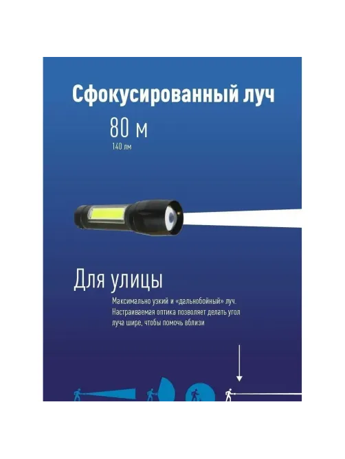 Фонарь КОСМОС KocAc1011Lith 3вт ХРЕ, 1Вт СОВ, лит. аккум. 600mAh, Micro USB