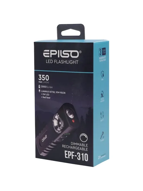 Фонарь EPILSO EPF-310 (карманный, Luminus SST20, 10W+LED 5W + Laser, аккум)