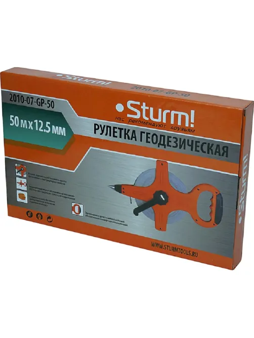 Рулетка 50 м геодез. ФИБЕРГЛАСС, ШТЫК ДЛЯ ФИКСАЦИИ, Sturm! 2010-07-GP-50