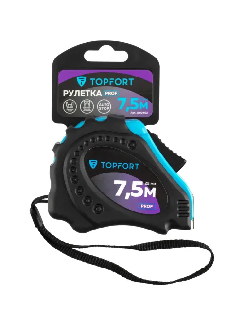 Рулетка 7,5мх25 мм с автостопом  Topfort Prof