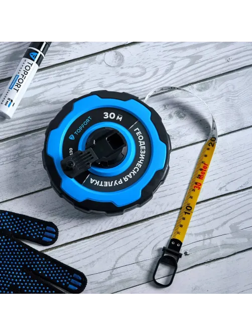 Рулетка геодезическая Topfort Master 30 м х 15 мм в прорезин корп (2019130)