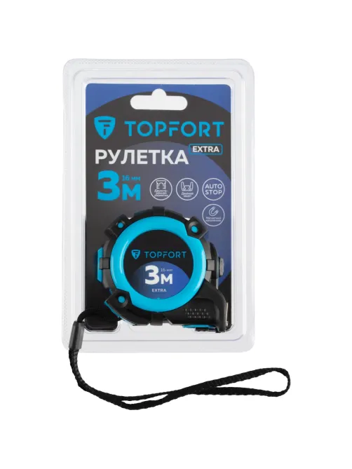 Рулетка 3мх16 мм с автостопом  Topfort Extra