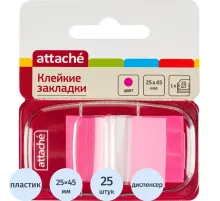 Клейкие закладки пласт. 1цв.по 25л. 25ммх45 розов.Attache