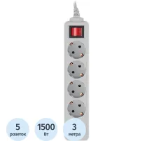 Сетевой фильтр PC Pet AP01006-3-G 3м (5 розеток) серый (пакет)