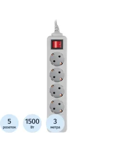 Сетевой фильтр PC Pet AP01006-3-G 3м (5 розеток) серый (пакет)