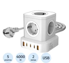 Сетевой фильтр AGNI 5р/2м,белый, 2USB +3Type-C 65(TP-VE5U5E-C-2m-white)