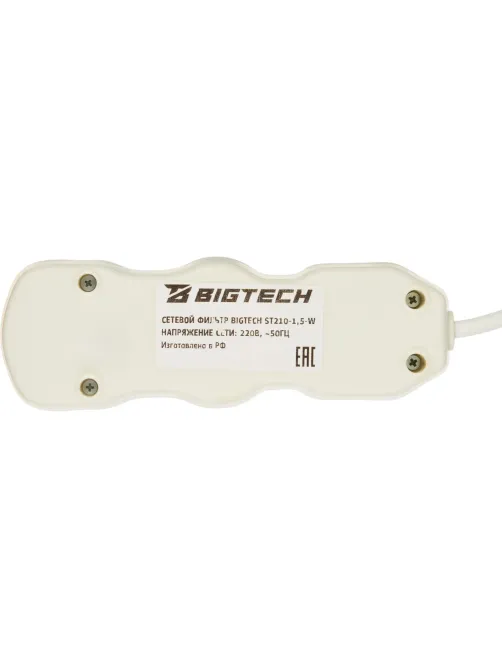 Сетевой фильтр BigTech ST210-5-W(2р/5м/10А/2,2кВт/3х0,75 мм2/белый)