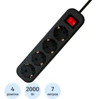 Сетевой фильтр PROGIX SF4PB7 4р/7м черный, 3х0,75мм, 10А/2000Вт