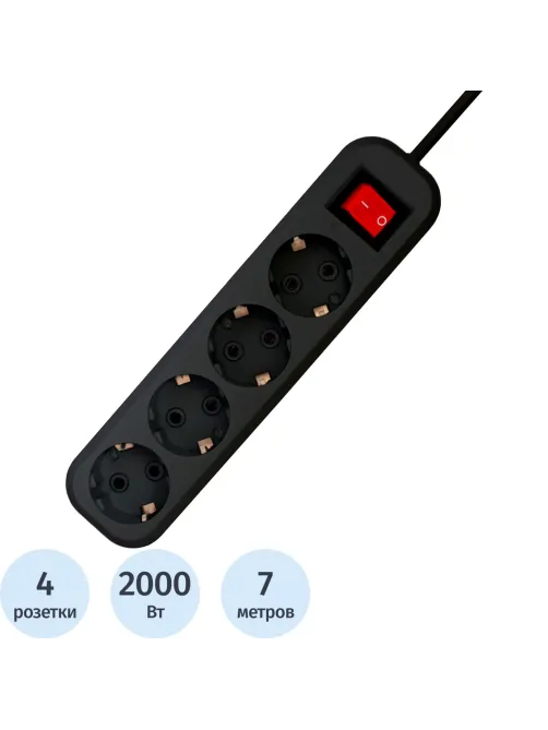 Сетевой фильтр PROGIX SF4PB7 4р/7м черный, 3х0,75мм, 10А/2000Вт