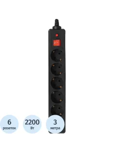 Сетевой фильтр Buro 600SH-3-B 3м (6 розеток) черный