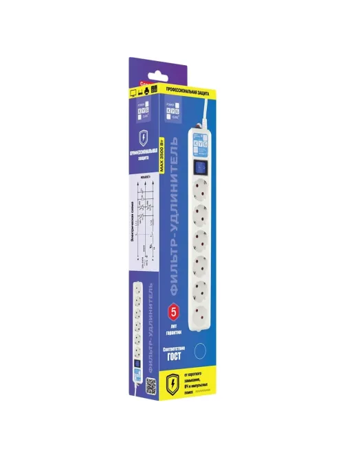 Сетевой фильтр Power Cube PRO 6р/1.9м 16А/3,5кВт бел (SPL(5+1)-16B-P-1,9M)