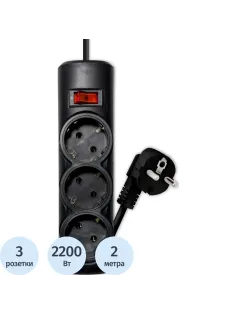 Сетевой фильтр PROGIX PG335 3р/2м/2,2кВт/10А заземление, черный, ПВС 3х0.75