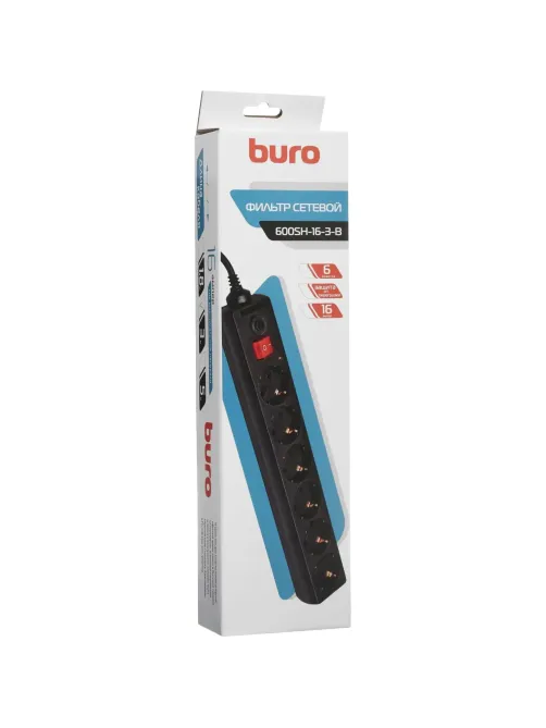 Сетевой фильтр Buro 600SH-3-B 3м (6 розеток) черный