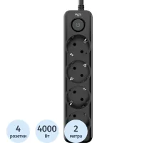 Сетевой фильтр AGNI 4/2м,черный(TP-FD4E-2m-black)