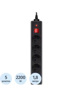 Сетевой фильтр Buro 500SH-1.8-UPS-B 1.8м (5 розеток) черный(коробка)