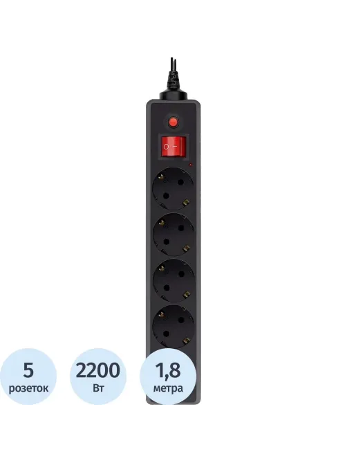 Сетевой фильтр Buro 500SH-1.8-UPS-B 1.8м (5 розеток) черный(коробка)
