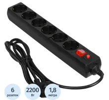 Сетевой фильтр Buro 600SH-1.8-B 1.8м (6 розеток) черный