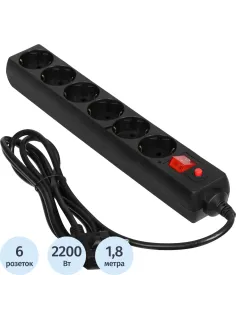 Сетевой фильтр Buro 600SH-1.8-B 1.8м (6 розеток) черный