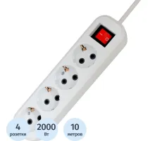 Сетевой фильтр PROGIX SF4PW10 4р/10м белый, 3х0,75мм, 10А/2000Вт