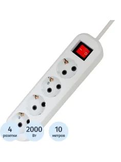 Сетевой фильтр PROGIX SF4PW10 4р/10м белый, 3х0,75мм, 10А/2000Вт