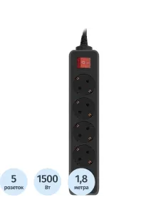 Сетевой фильтр PC Pet AP01006-E-B 1.8м (5 розеток) черный (пакет)