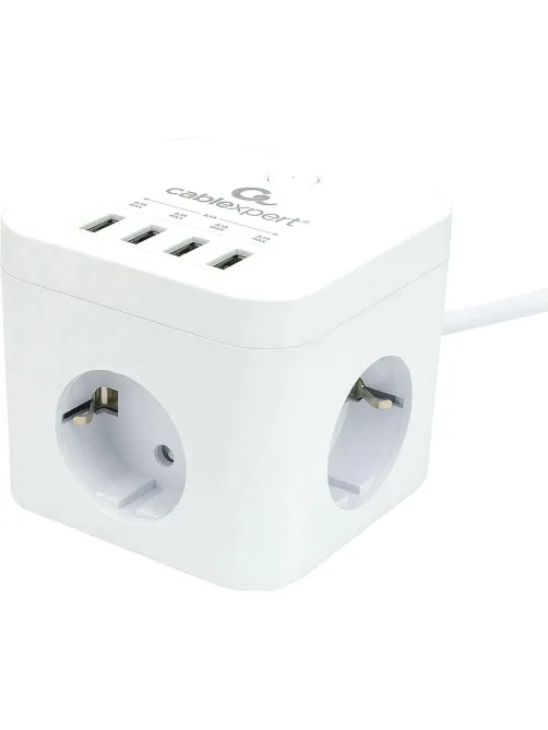 Сетевой фильтр Cablexpert Cube 3р/1,5м, 10А, 4хUSB, белый(CUBE-3-U4-W-1.5)