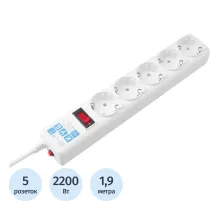 Сетевой фильтр Power Cube 5р/1.9м 10А/2,2кВт 3х0,75 SPG-B-6-WHITE)