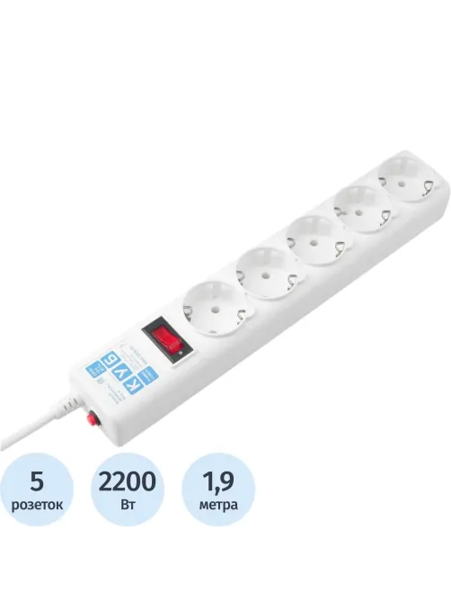 Сетевой фильтр Power Cube 5р/1.9м 10А/2,2кВт 3х0,75 SPG-B-6-WHITE)