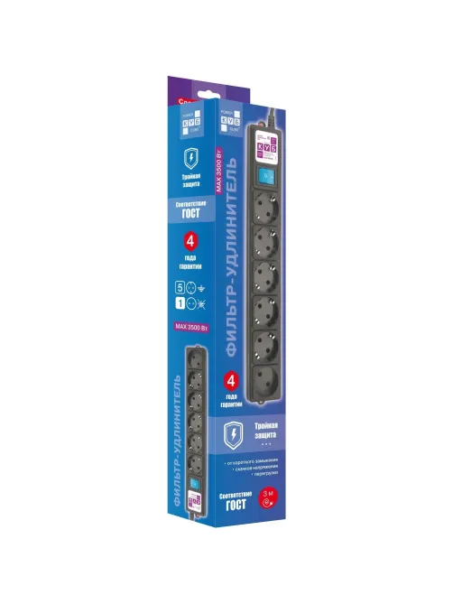 Сетевой фильтр Power Cube 6р/3м, 16А/3,5кВт,3x1,0, черн(SPG6-B3M)