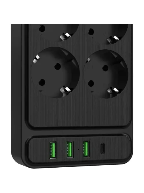 Сетевой фильтр AGNI 6р/3м,черный,3USB-A+1USB-C(TP-FS4U6E-C-3m-black)