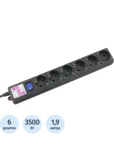 Сетевой фильтр Power Cube 6р/1,9м, 16А/3.5кВт,3x1,0, черн(SPG6-B1,9M)