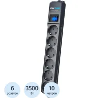 Сетевой фильтр Pilot S-max 10m(6р/10м/16А/150Дж/графит)