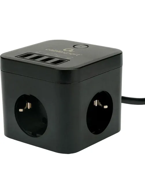 Сетевой фильтр Cablexpert Cube 3р/1,5м, 10А, 4хUSB, черный(CUBE-3-U4-B-1.5)
