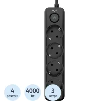 Сетевой фильтр AGNI 4/3м,черный(TP-FD4E-3m-black)