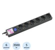 Сетевой фильтр Power Cube 6р/5м, 16А/3.5кВт, 3x1,0, черн(SPG6-B5M)