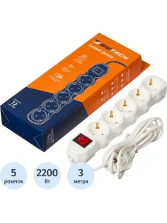 Сетевой фильтр BigTech ST510-3-W(5р/3м/10А/2,2кВт/3х0,75 мм2/белый)