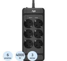 Сетевой фильтр AGNI 6р/3м,черный(TP-FS6E-3m-black)