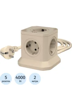 Сетевой фильтр AGNI  5р/2м 2м,слоновая кость(TP-VE4U5E-2m-ivory)