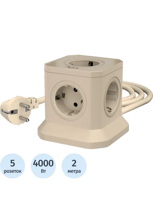 Сетевой фильтр AGNI  5р/2м 2м,слоновая кость(TP-VE4U5E-2m-ivory)