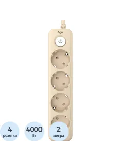 Сетевой фильтр AGNI 4/2м,слоновая кость(TP-FD4E-2m-ivory)